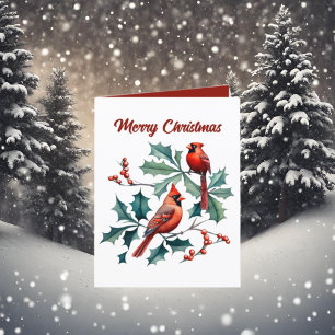 Festive Christmas watercolor cardinal add text Holiday Card