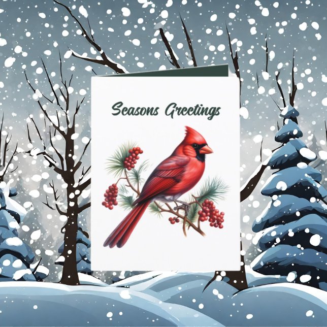 Festive Christmas watercolor cardinal add text Holiday Card (Creator Uploaded)