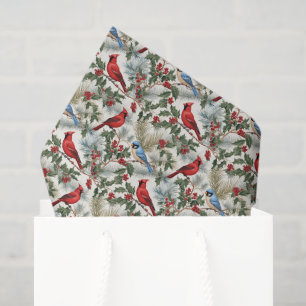 Festive Christmas watercolor cardinal Tissue Paper