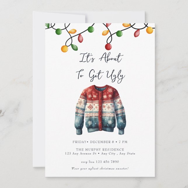 Festive Christmas Watercolor Cocktail Party   Invitation (Front)