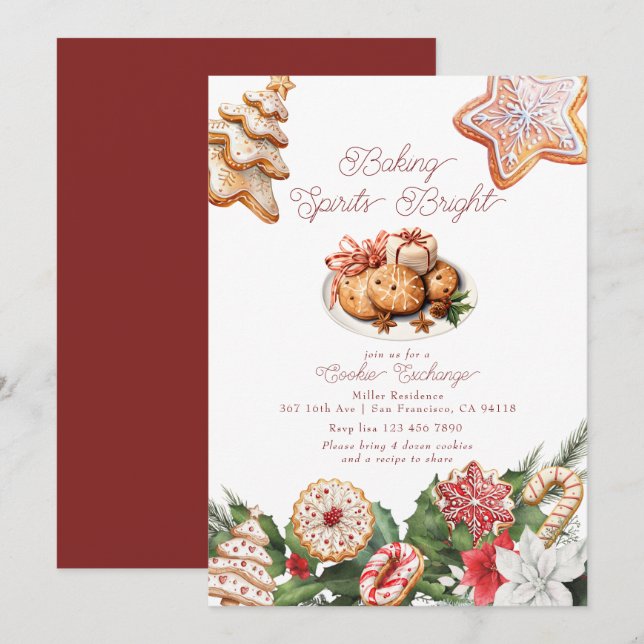 Festive Christmas Watercolor Cookie Exchange Invitation (Front/Back)