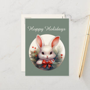 Festive Christmas watercolor Country bunny Holiday Postcard