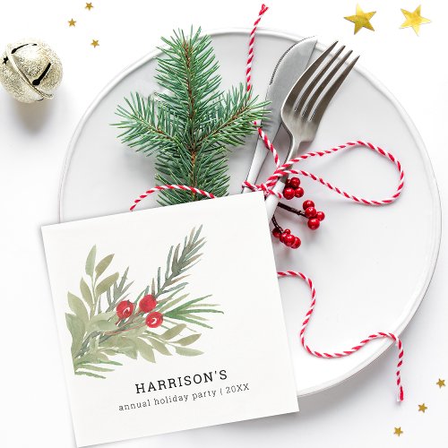 Festive Christmas Watercolor Greenery Napkins