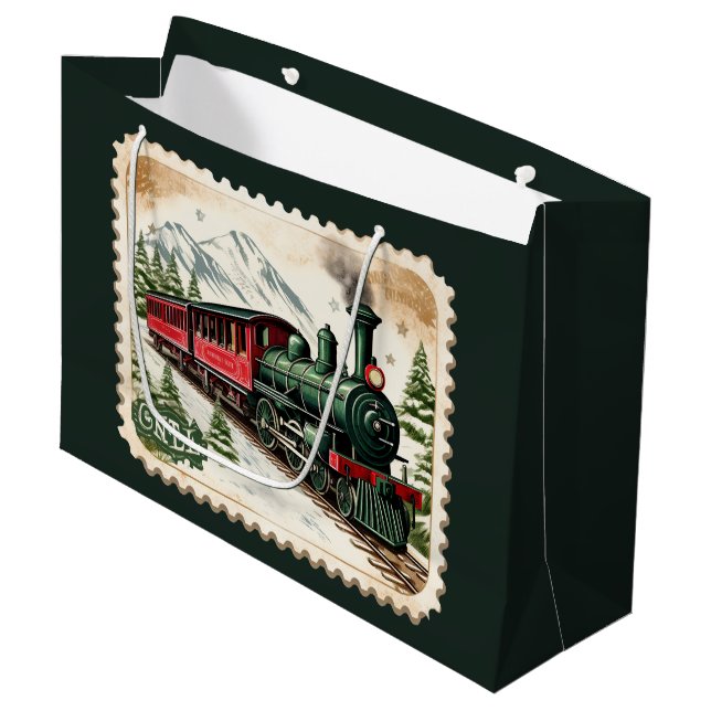 Festive Christmas watercolor Holiday train Large Gift Bag (Front Angled)