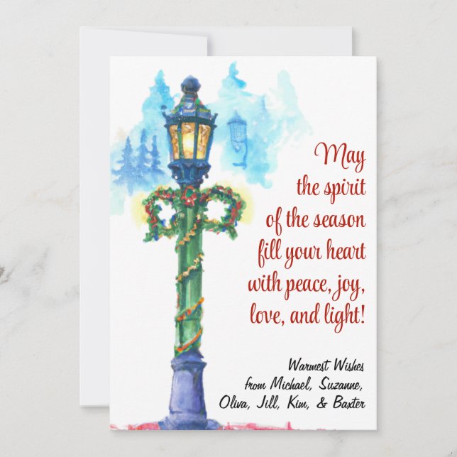 Festive Christmas Watercolor Lamp Post Simple Holiday Card (Front)