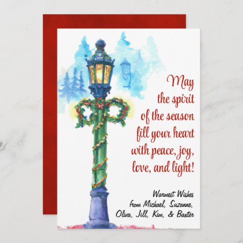 Festive Christmas Watercolor Lamp Post Simple Holiday Card
