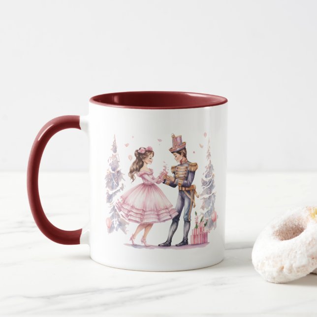 Festive Christmas watercolor nutcracker  Mug (With Donut)