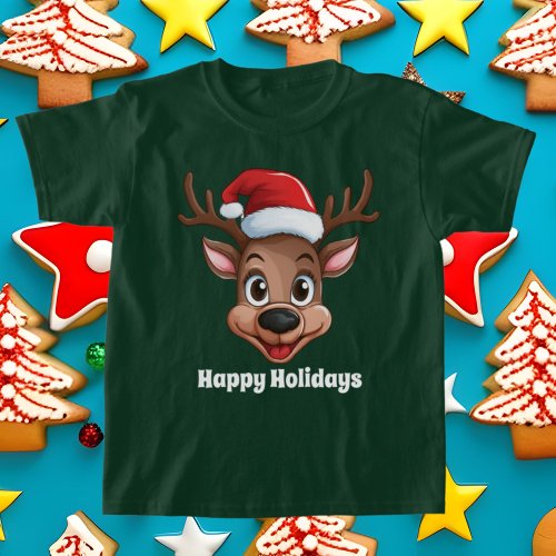 festive Christmas watercolor reindeer  T_Shirt