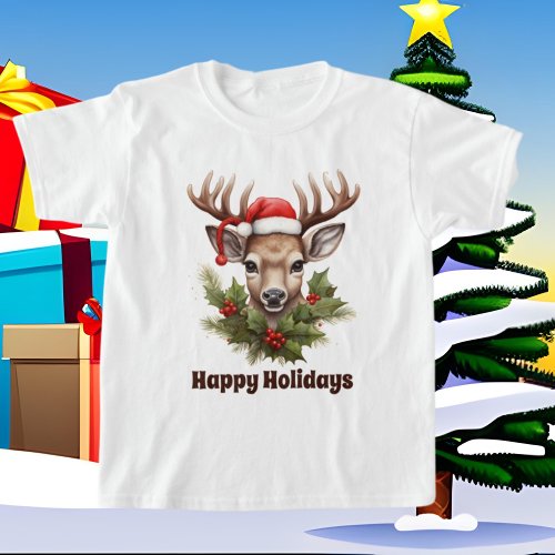 festive Christmas watercolor reindeer T_Shirt