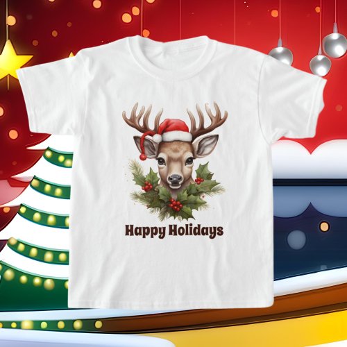 festive Christmas watercolor reindeer  T_Shirt