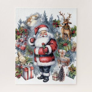festive Christmas watercolor Santa Jigsaw Puzzle