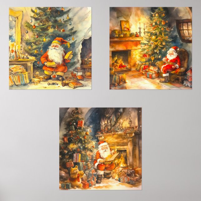 Festive Christmas watercolor Santa  Wall Art Sets (Front)