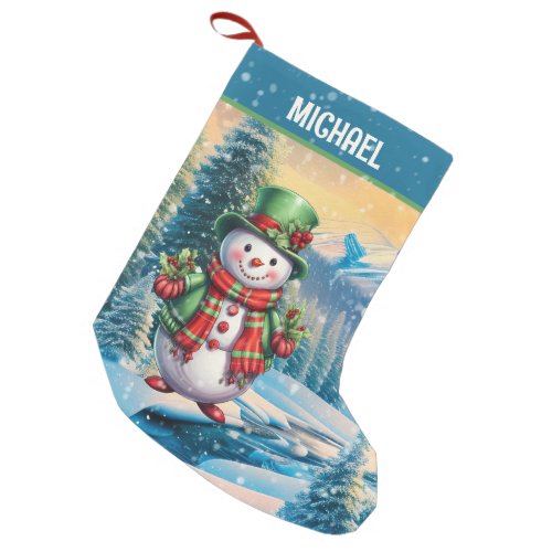 Festive Christmas watercolor snowman add name Small Christmas Stocking