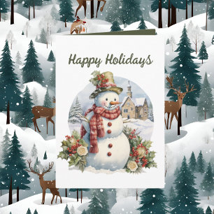 Festive Christmas watercolor snowman Card