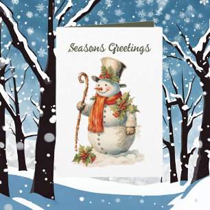 Festive Christmas watercolor snowman Card