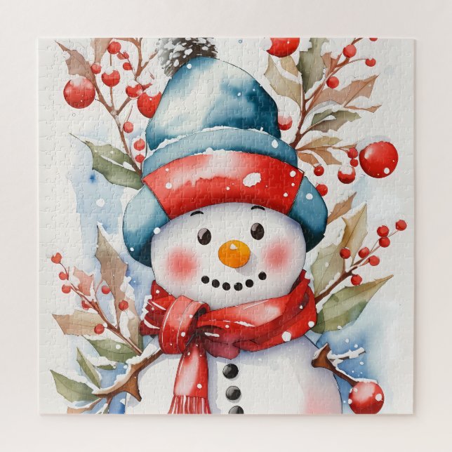 festive Christmas watercolor snowman  Jigsaw Puzzle (Vertical)