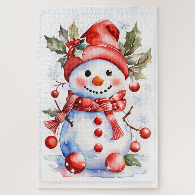 festive Christmas watercolor snowman  Jigsaw Puzzle (Vertical)