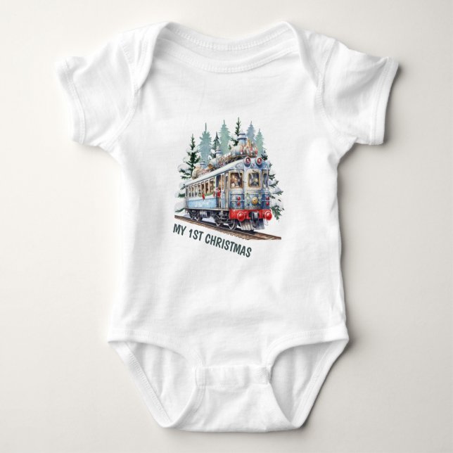 festive Christmas watercolor trolley boys Baby Bodysuit (Front)