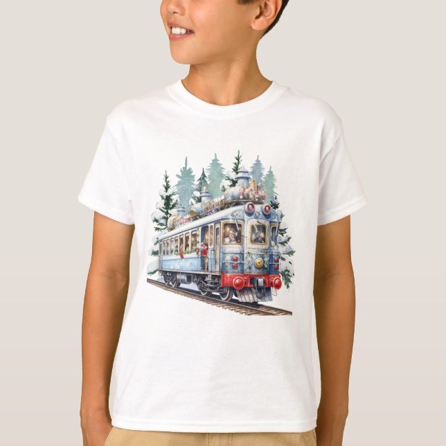 festive Christmas watercolor trolley  T-Shirt (Front)