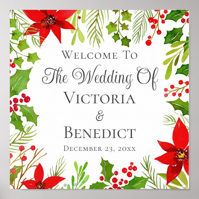 Festive Christmas Wedding Floral Custom Welcome Poster (Front)