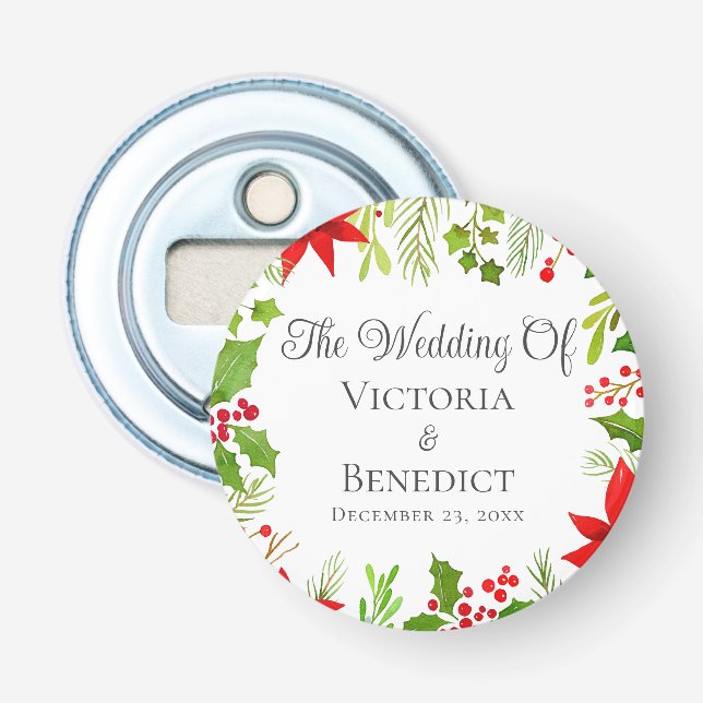 Festive Christmas Wedding Floral Personalized Bottle Opener (Front)