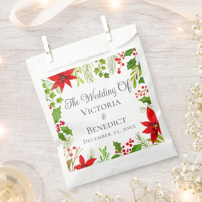 Festive Christmas Wedding Floral Personalized Favor Bag (Clipped)