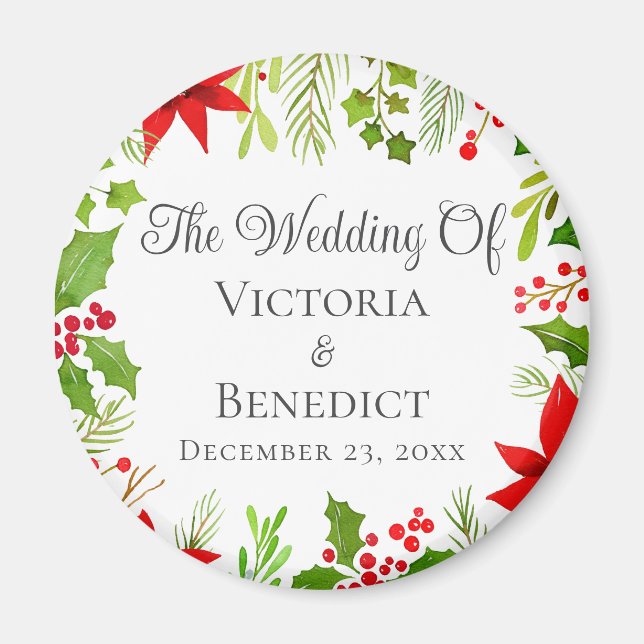 Festive Christmas Wedding Floral Personalized Magnet (Front)
