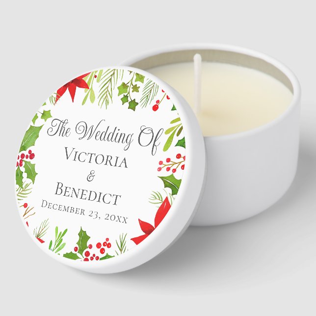 Festive Christmas Wedding Floral Personalized Mini Candle Favors (Corner)