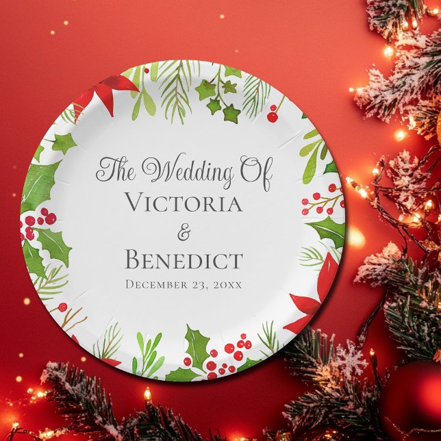 Festive Christmas Wedding Floral Personalized Paper Plates (Creator Uploaded)