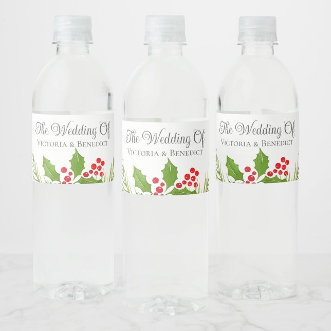 Festive Christmas Wedding Floral Personalized Water Bottle Label (Bottles)