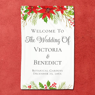 Festive Christmas Wedding Poinsettia Personalized Banner