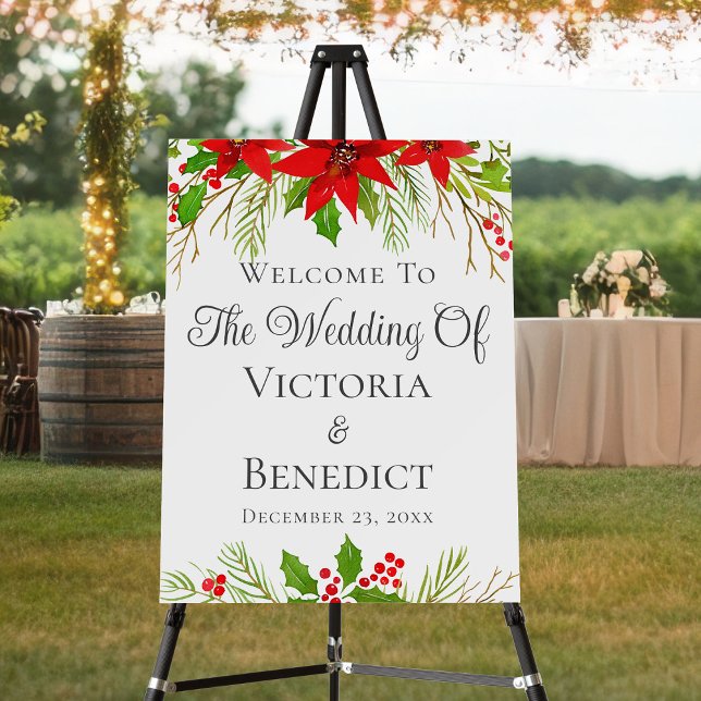 Festive Christmas Wedding Poinsettia Personalized Foam Board (Creator Uploaded)