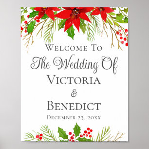 Festive Christmas Wedding Poinsettia Personalized Poster