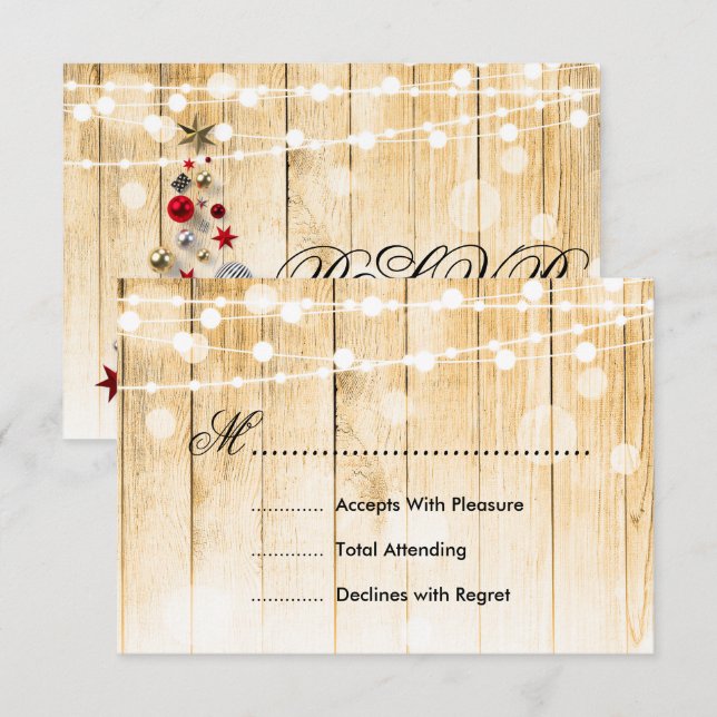 Festive Christmas Wedding RSVP Tree Lights Ribbon (Front/Back)