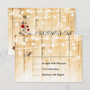 Festive Christmas Wedding RSVP Tree Lights Ribbon Card
