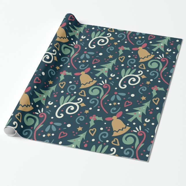 Festive Christmas Whimsical Rustic Modern Holiday Wrapping Paper (Unrolled)