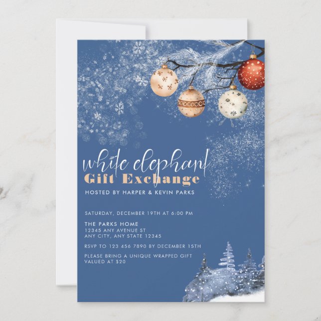 Festive Christmas White Elephant Gift Exchange  Invitation (Front)