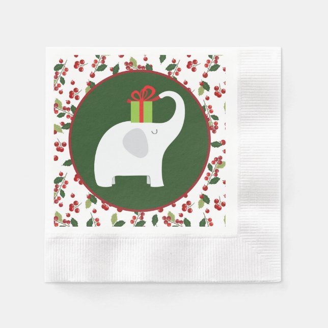 Festive Christmas white elephant party Napkins (Front)