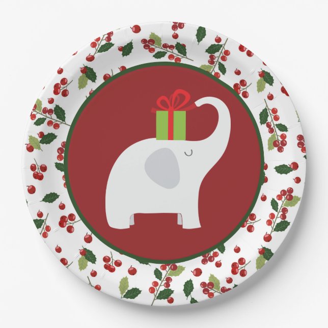 Festive Christmas white elephant party Paper Plates (Front)