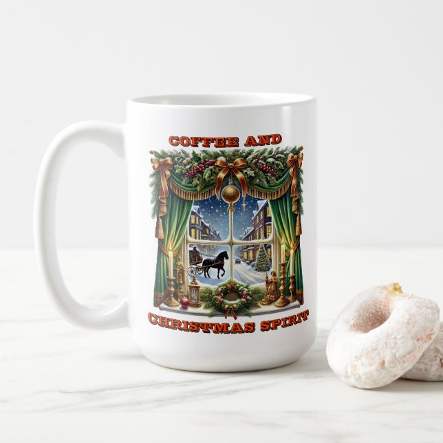 Festive Christmas Window Display Coffee Mug (With Donut)