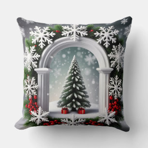 Festive Christmas Window Display Throw Pillow