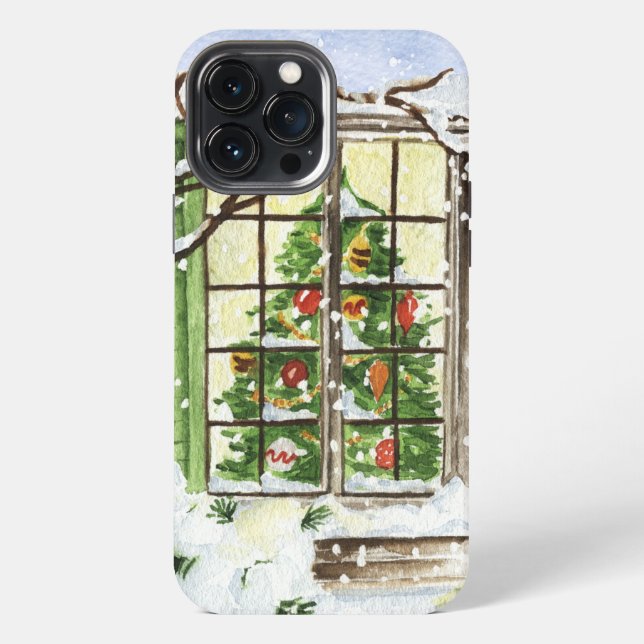 festive Christmas window tree Iphone Case (Back)