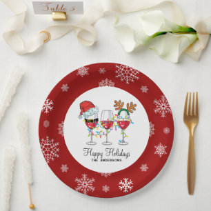 Festive Christmas Wine Glasses Happy Holidays Paper Plates