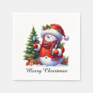 Festive Christmas wine snowman customizable Napkins