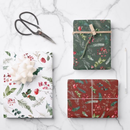 Festive Christmas Winter Botanical Greenery Wrapping Paper Sheets