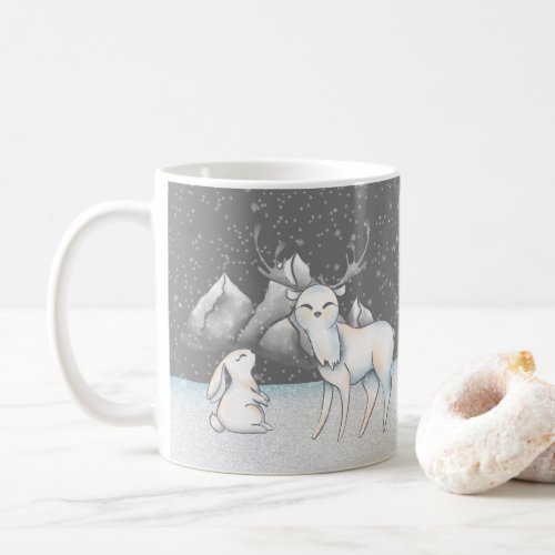 Festive Christmas Winter deer and bunny Coffee Mug