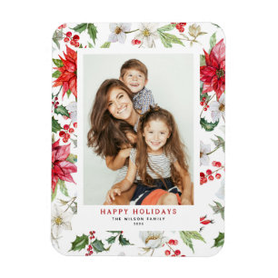 Festive Christmas Winter Floral Pattern Photo Magnet