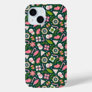 Festive Christmas Winter Holiday Pattern In Green iPhone 15 Case