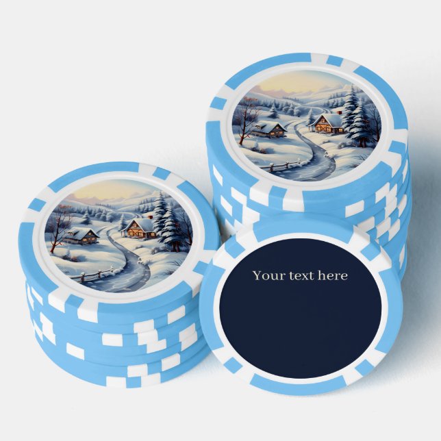 Festive Christmas Winter scene add text Poker Chips (Stack)