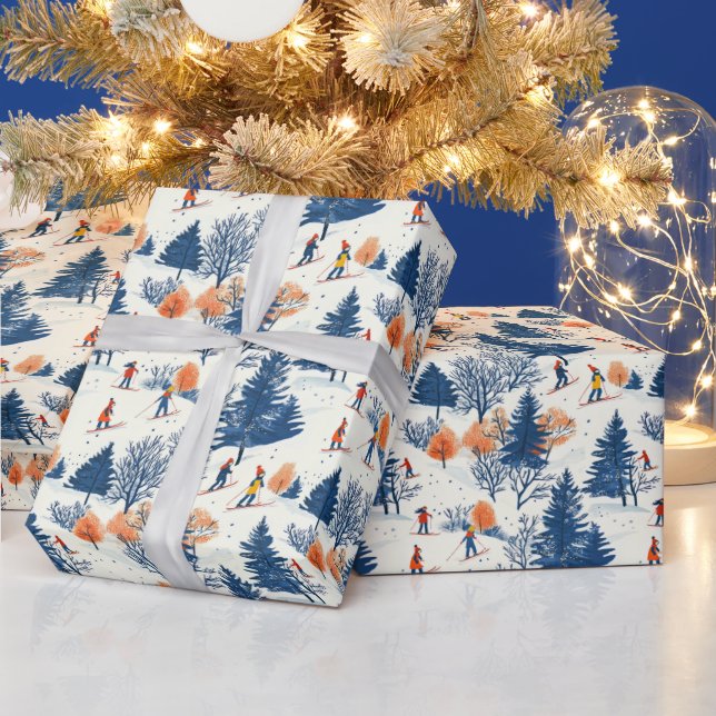 Festive Christmas Winter skiing tiled pattern  Wrapping Paper (Holidays)